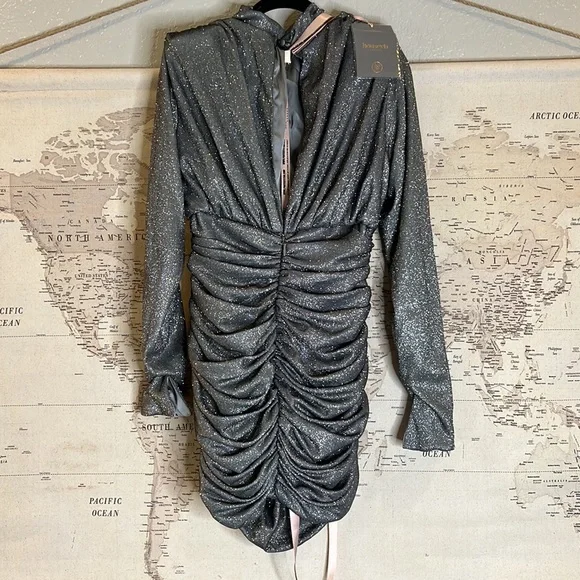 RARE House of CB 'Irena' Silver Sparkle Draped Dress NWT - Picture 12 of 16